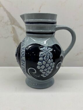 Vintage Stoneware Blue Grey Wine German Wine Pitcher Jug 1970s